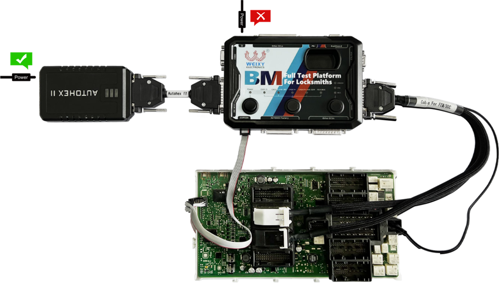 Autohex II connected to BM Full Test Platform For Locksmiths